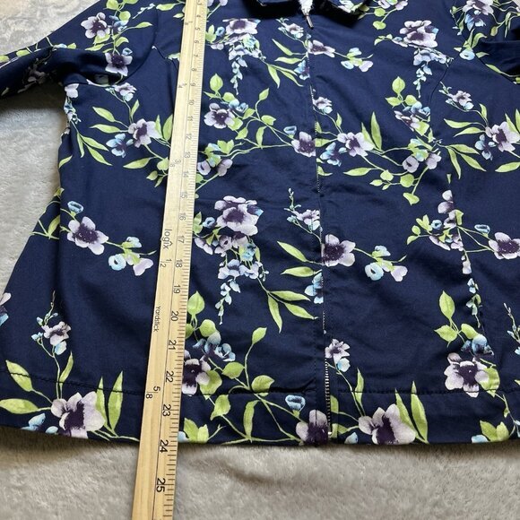 Chico's Women's Jacket Size 2 (L 12) Floral‎ Poplin Cotton Zip-Up Layer Blazer - Picture 9 of 10